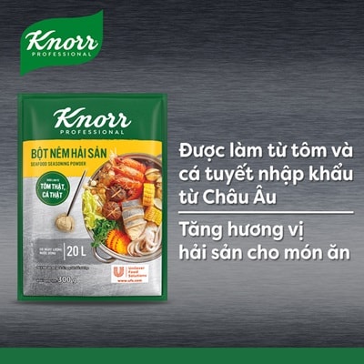 Knorr Bột Nêm Hải Sản 300g - Knorr Bột Nêm Hải Sản làm từ tôm cá và hải sản tự nhiên giúp tăng hương vị hải sản đậm đà và hấp dẫn hơn cho các món ăn hải sản.